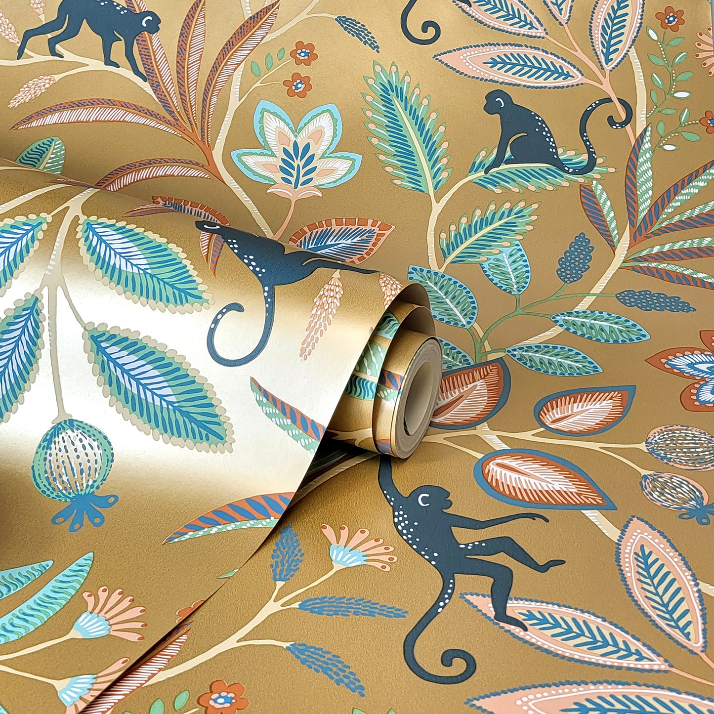 York Wallcoverings Fine Decor Kenzo Gold Monkey Walk Wallpaper Animals Bohemian Gold  Wallpaper - FD43841