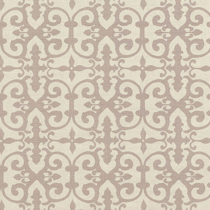 Beige wallpaper with taupe damask lattice pattern; elegant vintage-style wall décor.