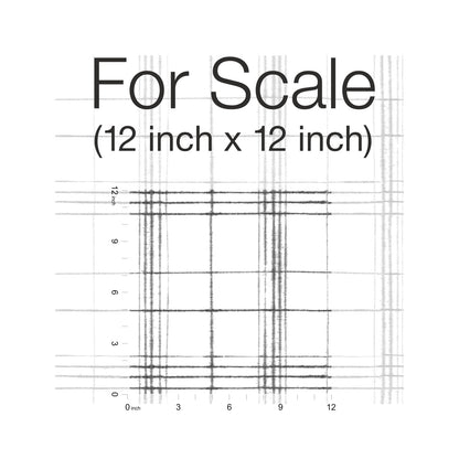 Detail of beige and neutral farmhouse plaid wallpaper in black and white, shown on a 12 inch x 12 inch grid.