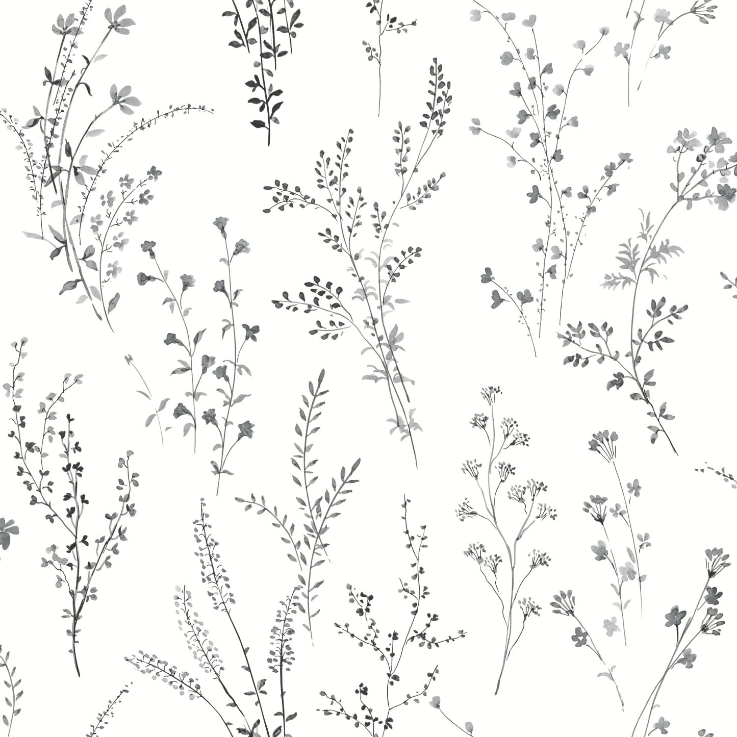 York Wallcoverings Earthy Tones Wildflower Sprigs Black and White Wallpaper  Bohemian Whites and Off-Whites   - FH4026