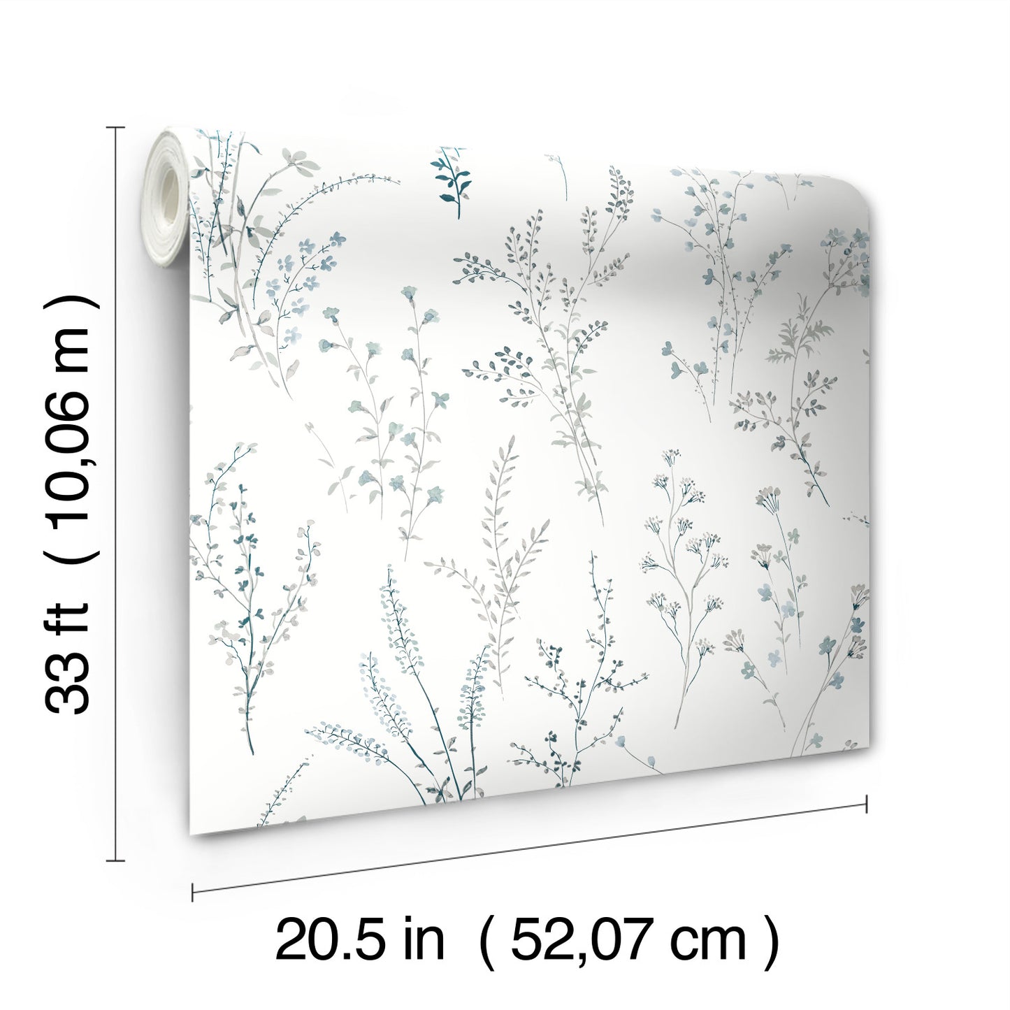 York Wallcoverings Black and White, III Wildflower Sprigs Blue and Green Wallpaper  Bohemian Blues   - FH4027