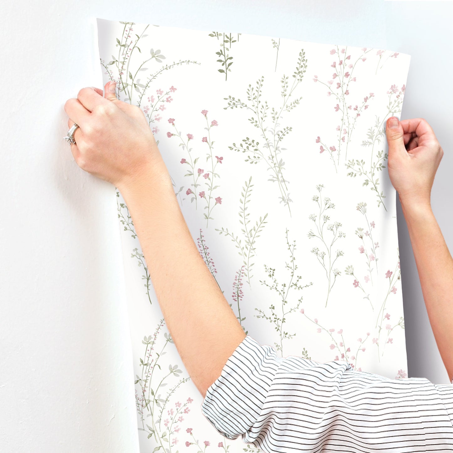 York Wallcoverings Earthy Tones Wildflower Sprigs Pink and Green Wallpaper  Bohemian Greens   - FH4028