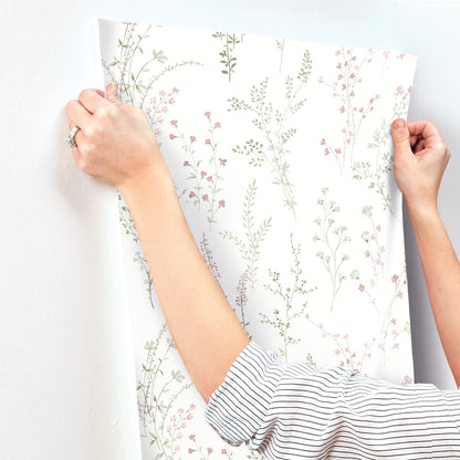 York Wallcoverings Earthy Tones Wildflower Sprigs Pink and Green Wallpaper  Bohemian Greens   - FH4028