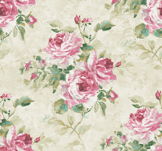 Seabrook Designs  Rose Bouquet Floral Contemporary Metallic Ivory, Blush, , Forest Green   - FI70401
