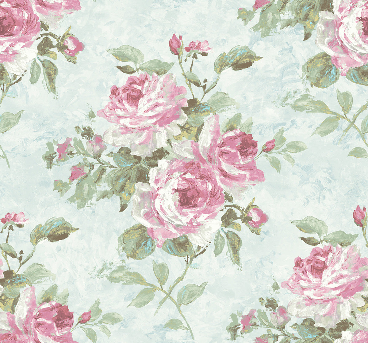 Seabrook Designs  Rose Bouquet Floral Contemporary Metallic Blue , Rose   - FI70402