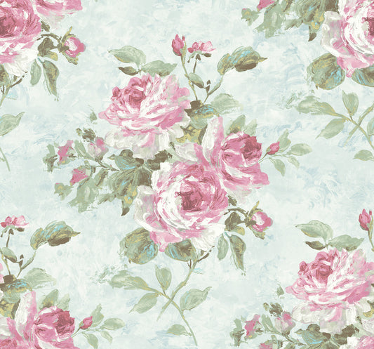 Seabrook Designs  Rose Bouquet Floral Contemporary Metallic Blue , Rose   - FI70402