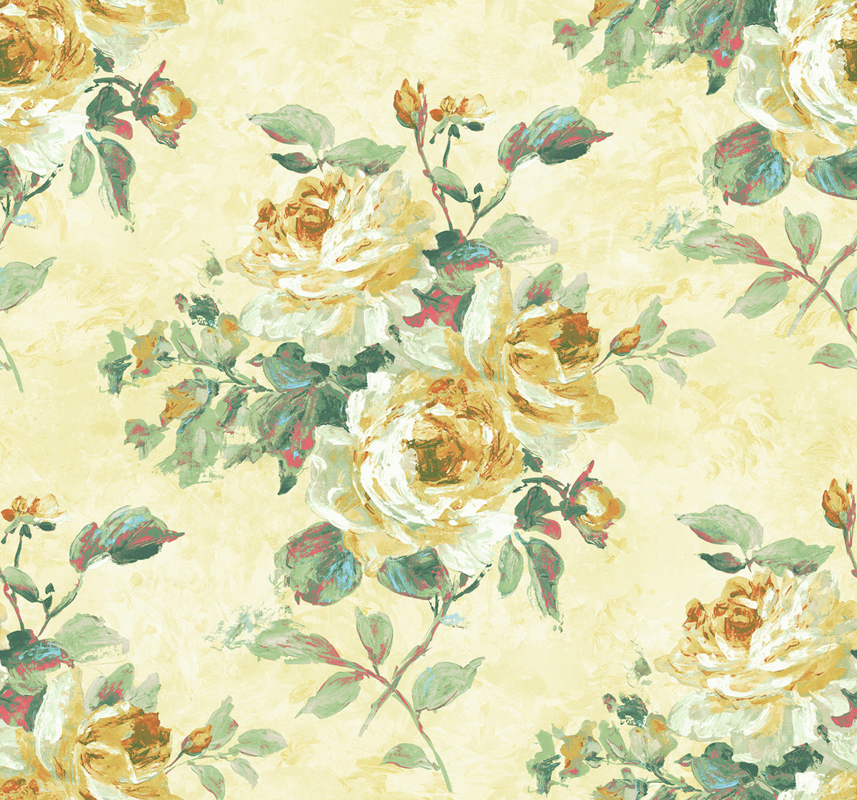 Seabrook Designs  Rose Bouquet Floral Contemporary Metallic White, Gold, , Green   - FI70403