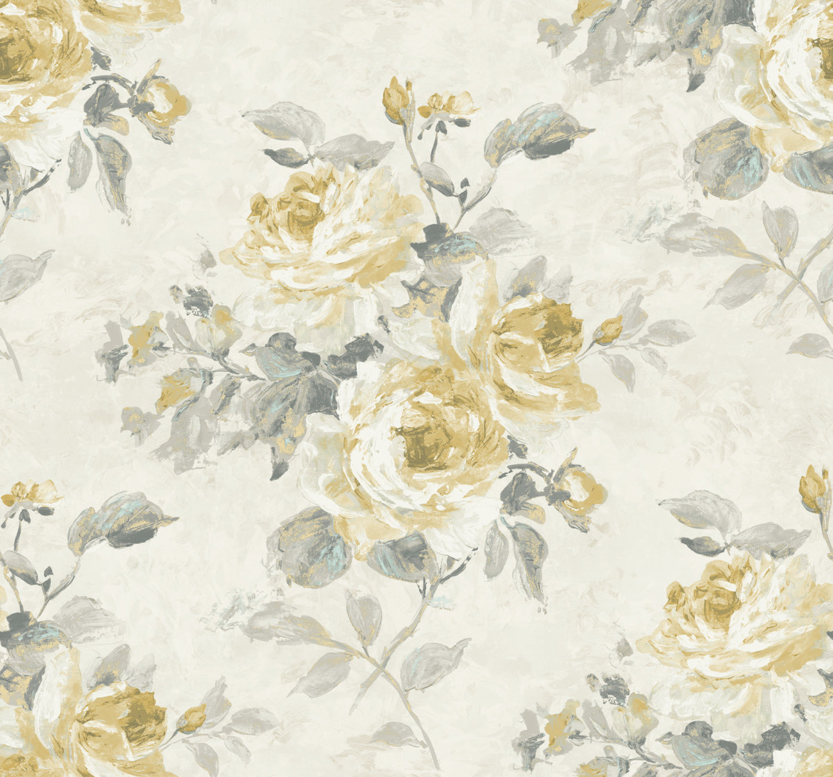 Seabrook Designs  Rose Bouquet Floral Contemporary Metallic Pearl, Metallic Gold, , Grey   - FI70405