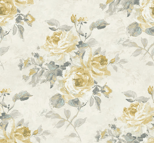 Seabrook Designs  Rose Bouquet Floral Contemporary Metallic Pearl, Metallic Gold, , Grey   - FI70405
