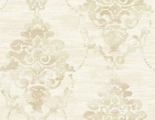 Seabrook Designs  Damask Damask Contemporary Metallic, Tan, , Soft Peach   - FI71004