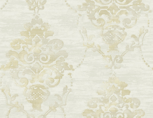 Seabrook Designs  Damask Damask Contemporary Metallic Cream , Tan   - FI71007