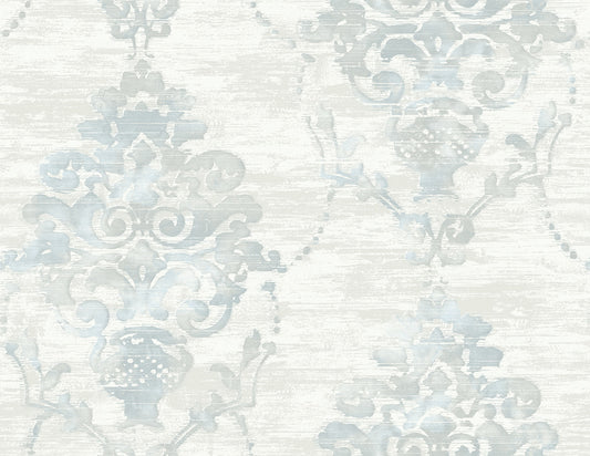 Seabrook Designs  Damask Damask Contemporary Metallic Pearl , Powder Blue   - FI71008