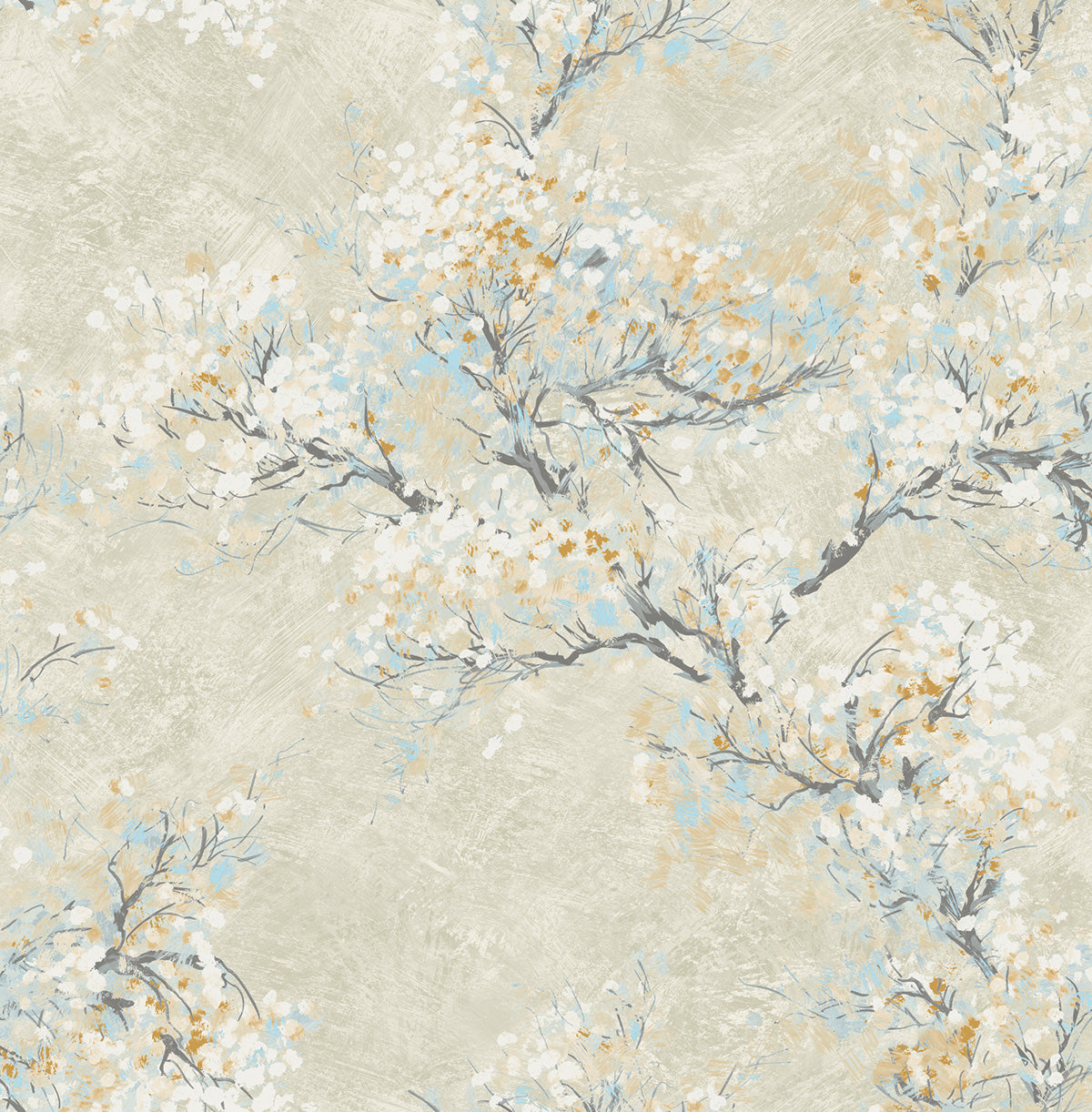 Seabrook Designs  Cherry Blossoms Floral Contemporary Metallic Champagne, White, , Sky Blue   - FI71105