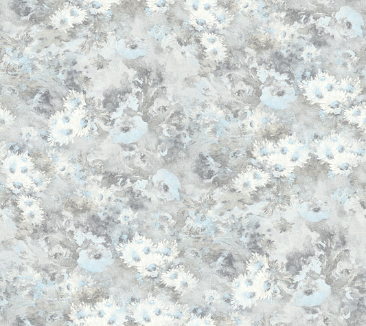 Seabrook Designs  Daisy Floral Contemporary Metallic Silver , Sky Blue   - FI71308