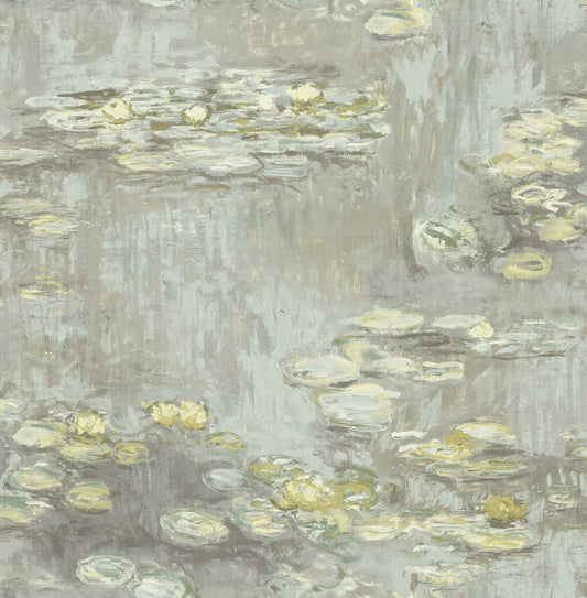 Seabrook Designs  Lily Pads Botanical Contemporary Gray, Powder Blue, , Gold   - FI71507