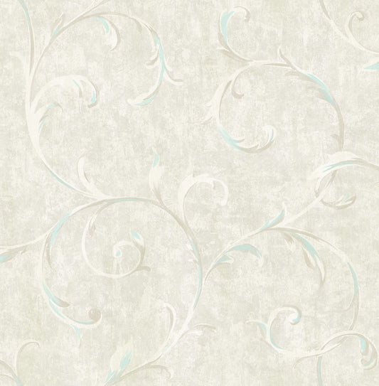 Seabrook Designs  Scroll Scroll Contemporary Metallic Baby Blue , Grey   - FI71604