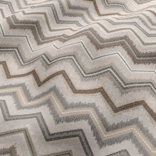 JF Fabrics FibreGuard Outdoor FIN 37 Fabric Geometric, Abstract, Chevron Beige, Brown, Grey  Linen Texture, Embroidery, Outdoor - 9466837 J9301