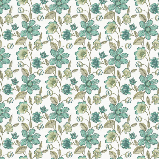 STOUT TEXTILES  MULTIPURPOSE,PRINT TRADITIONAL, FLORAL TURQUOISE   - FLAI-2