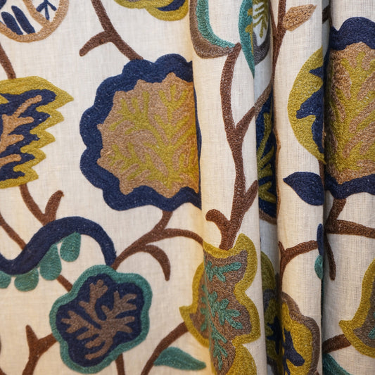 JF Fabrics JF Studio FLORIANA 73 Fabric Traditional,Transitional,Contemporary,Floral Blue,Brown,Creme,Beige,Green,Grey,Silver,Multi,Offwhite,Taupe,Turquoise,White  Embroidery,Texture,Linen Texture,Crewel - 5480273 SJ101