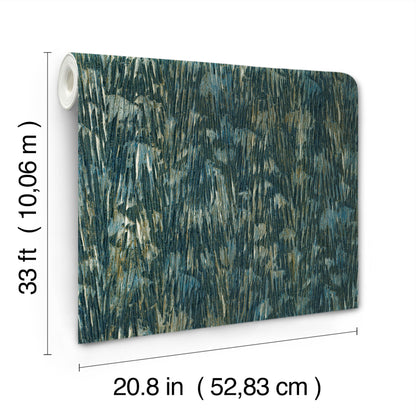 York Wallcoverings Formations Gilded Plume Teal Wallpaper Modern Textures Blues   - FM1001
