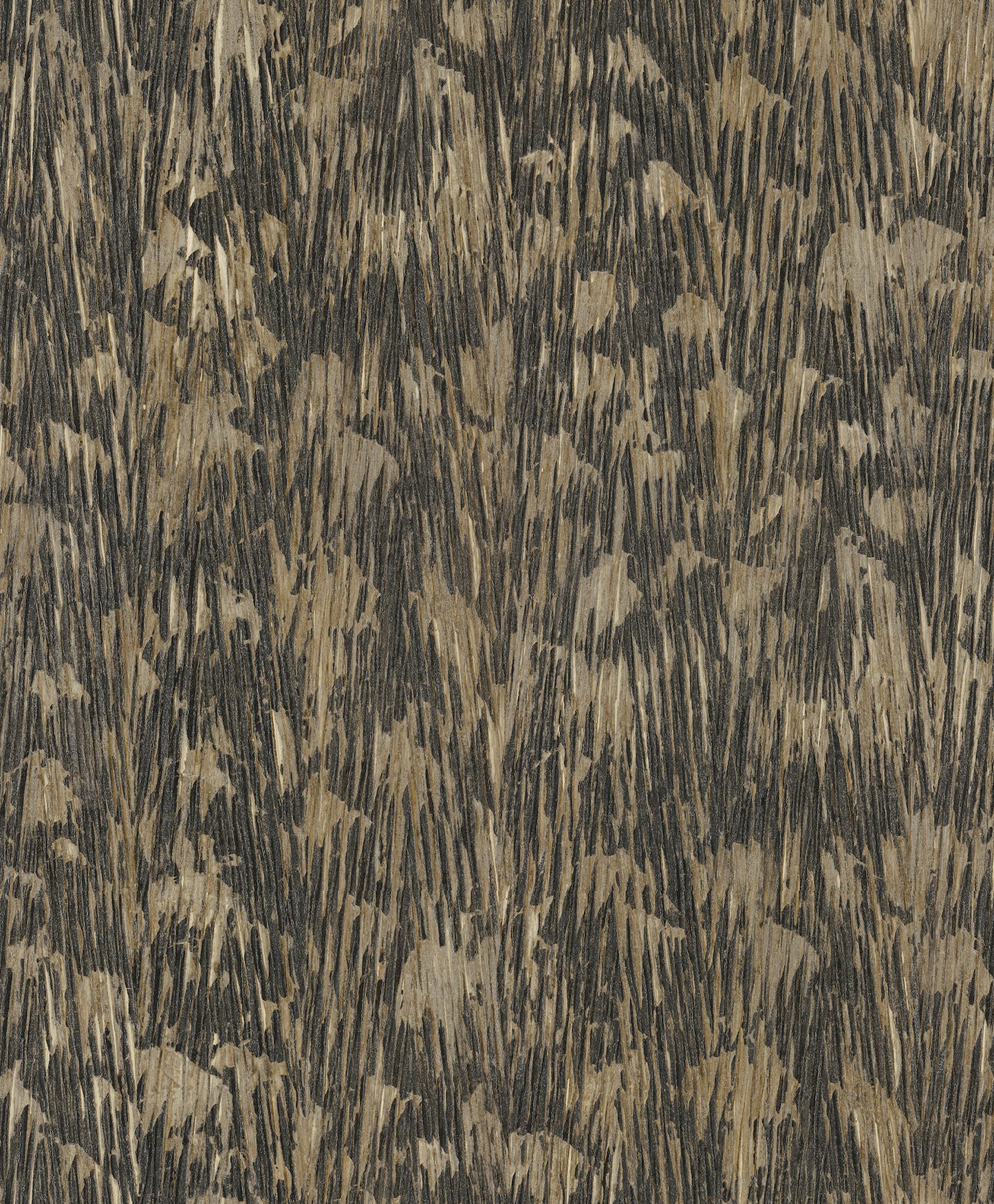 Abstract camo-inspired brushstroke pattern on textured wallpaper in tan, brown and black