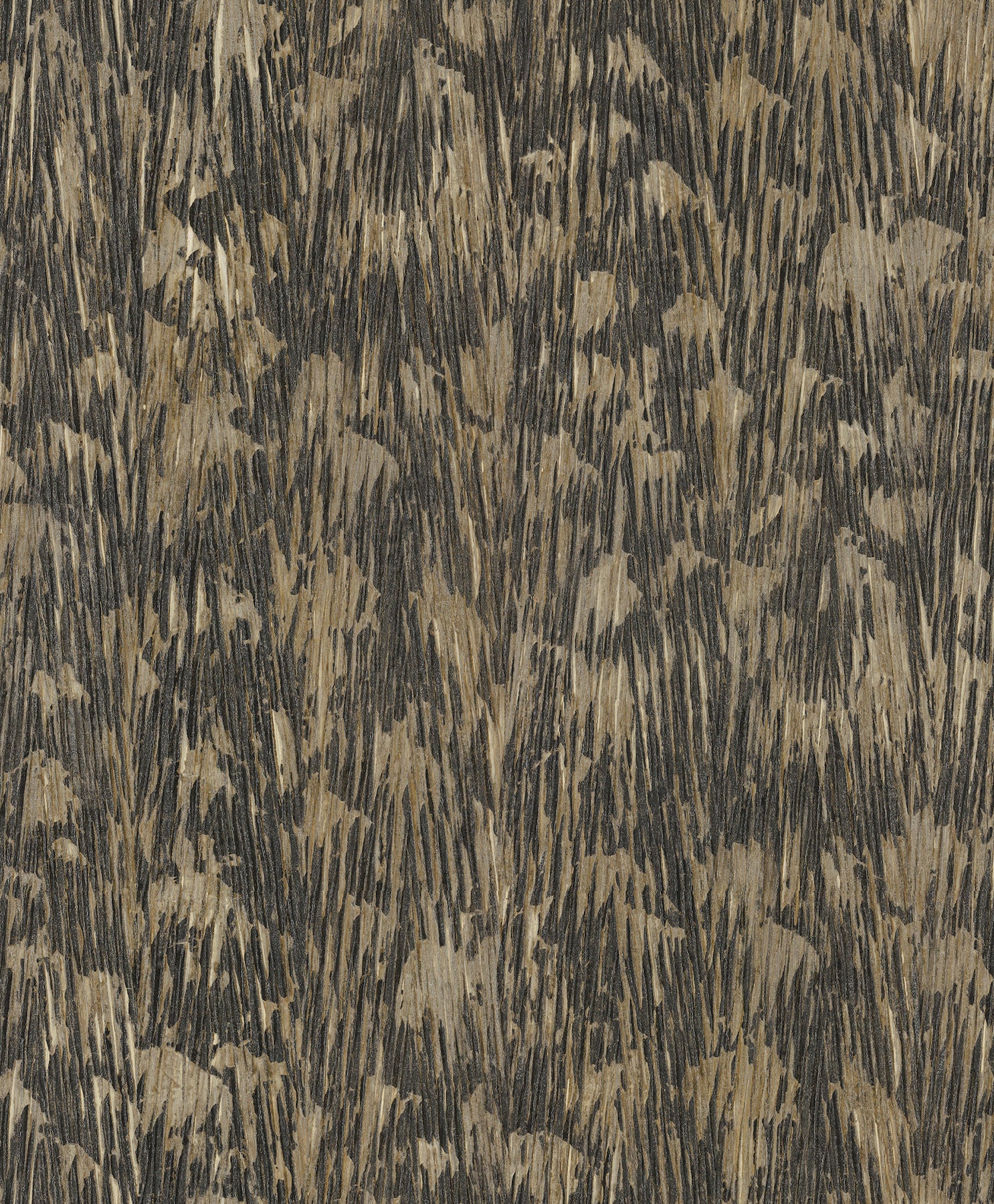 Abstract camo-inspired brushstroke pattern on textured wallpaper in tan, brown and black