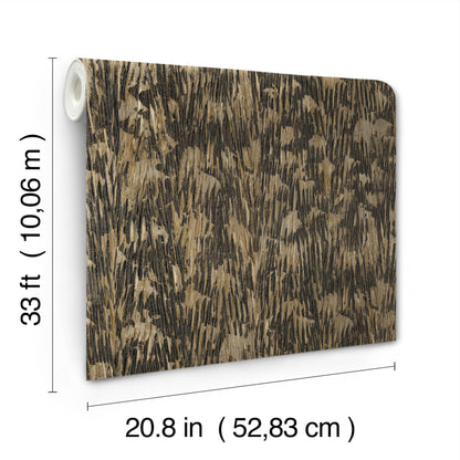 Black wallpaper with gilded plume pattern, rolled edge, 20.8 in x 33 ft, decorative wallpaper
