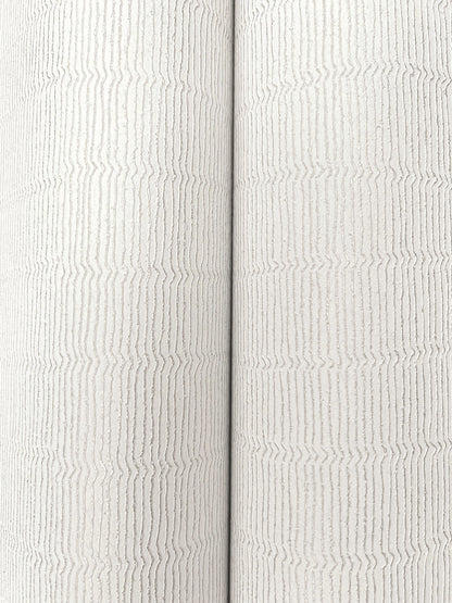 Two ivory textured wallpaper rolls with subtle vertical ribbing; fabric-like wallcovering.