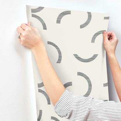 York Wallcoverings Formations Lunula Black Wallpaper Modern Geometrics Blacks   - FM1022