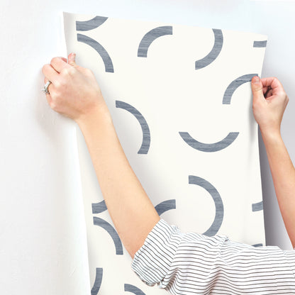 York Wallcoverings Formations Lunula Navy Wallpaper Modern Geometrics Blues   - FM1023