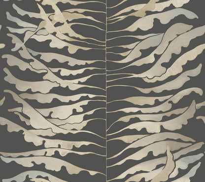 York Wallcoverings Formations Leaf Column Black Wallpaper Modern Botanical Beiges   - FM1042