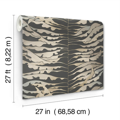 York Wallcoverings Formations Leaf Column Black Wallpaper Modern Botanical Beiges   - FM1042