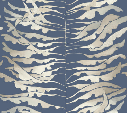 York Wallcoverings Formations Leaf Column Navy Wallpaper Modern Botanical Blues   - FM1043