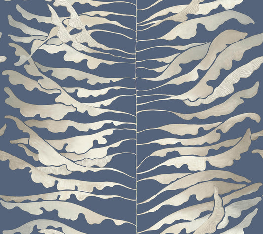York Wallcoverings Formations Leaf Column Navy Wallpaper Modern Botanical Blues   - FM1043