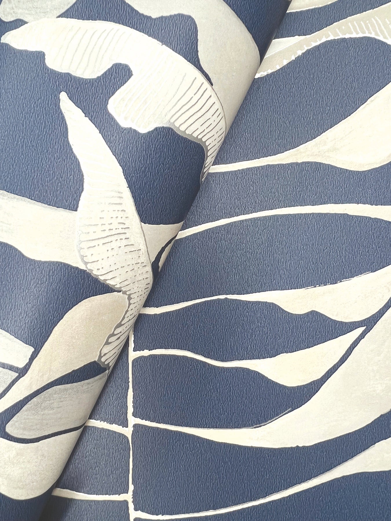 York Wallcoverings Formations Leaf Column Navy Wallpaper Modern Botanical Blues   - FM1043
