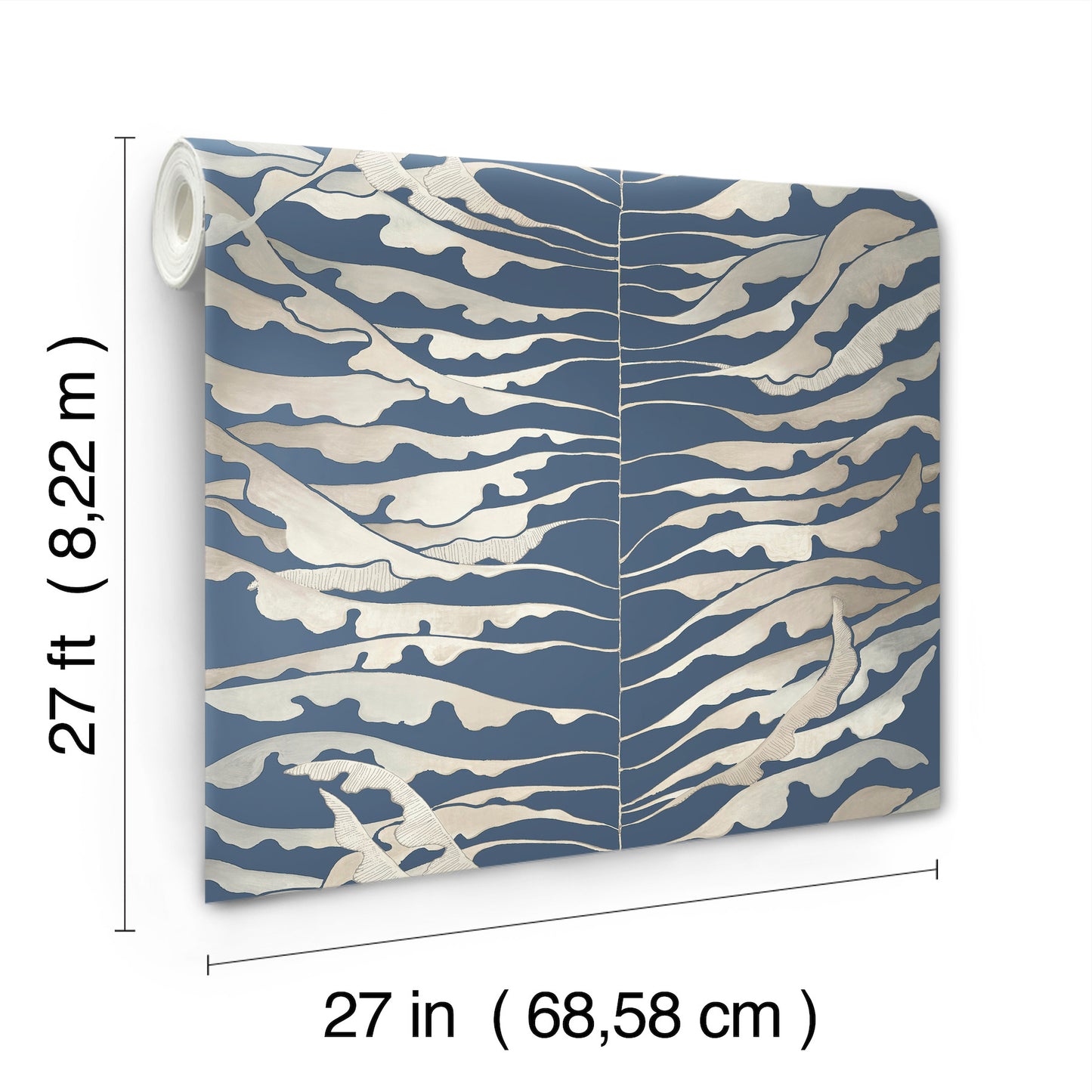 York Wallcoverings Formations Leaf Column Navy Wallpaper Modern Botanical Blues   - FM1043