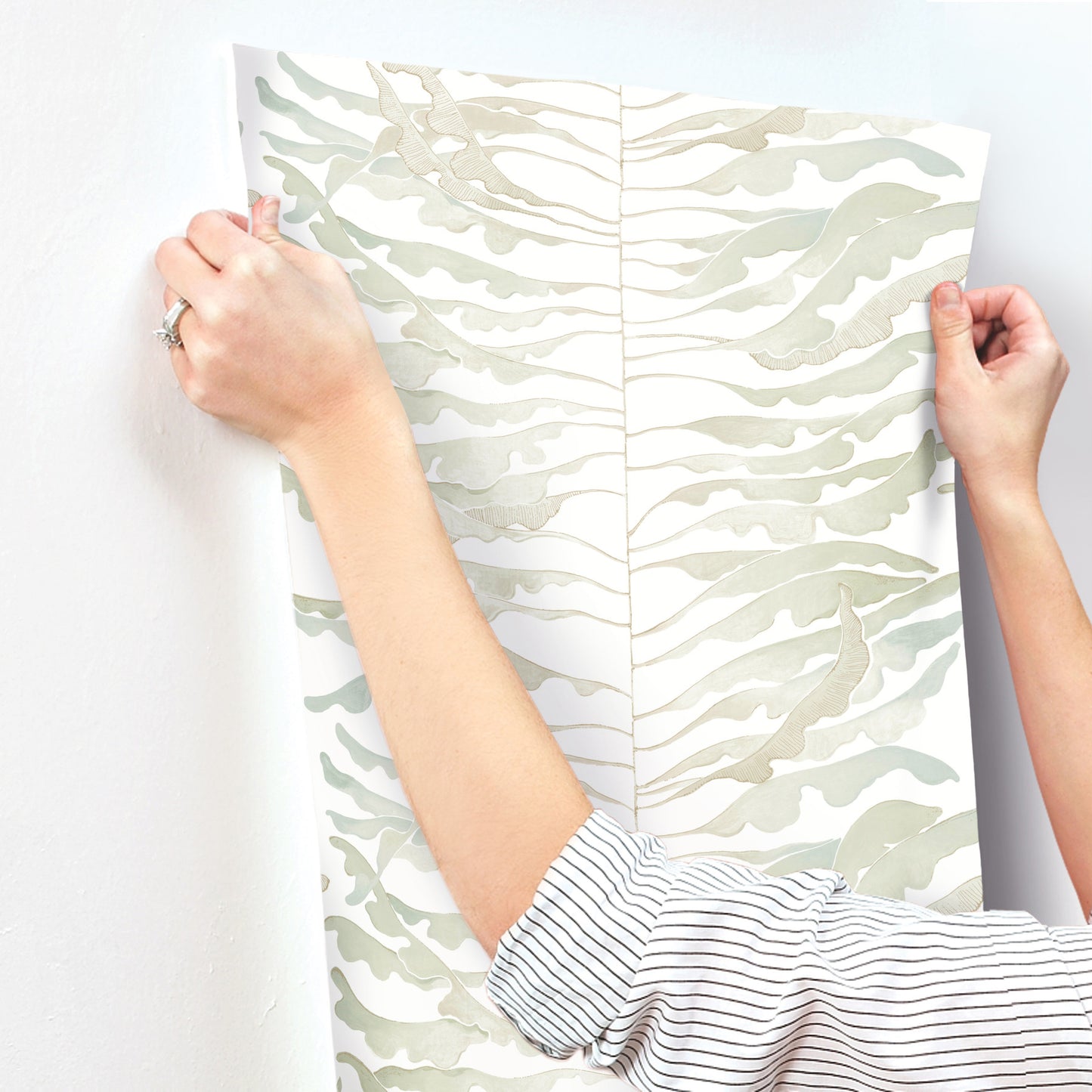 York Wallcoverings Formations Leaf Column Green Wallpaper Modern Botanical Greens   - FM1045