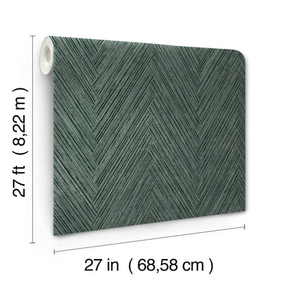 York Wallcoverings Formations Thatched Chevron Bottle Green Wallpaper Transitional Chevron Greens   - FM1054