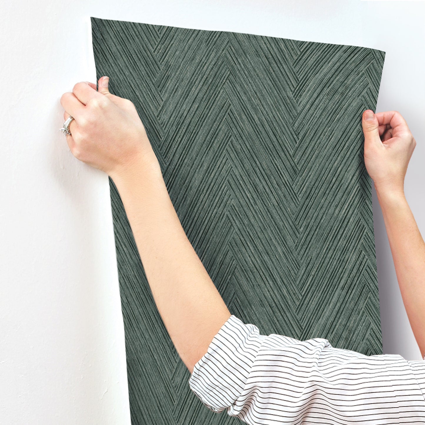 York Wallcoverings Formations Thatched Chevron Bottle Green Wallpaper Transitional Chevron Greens   - FM1054