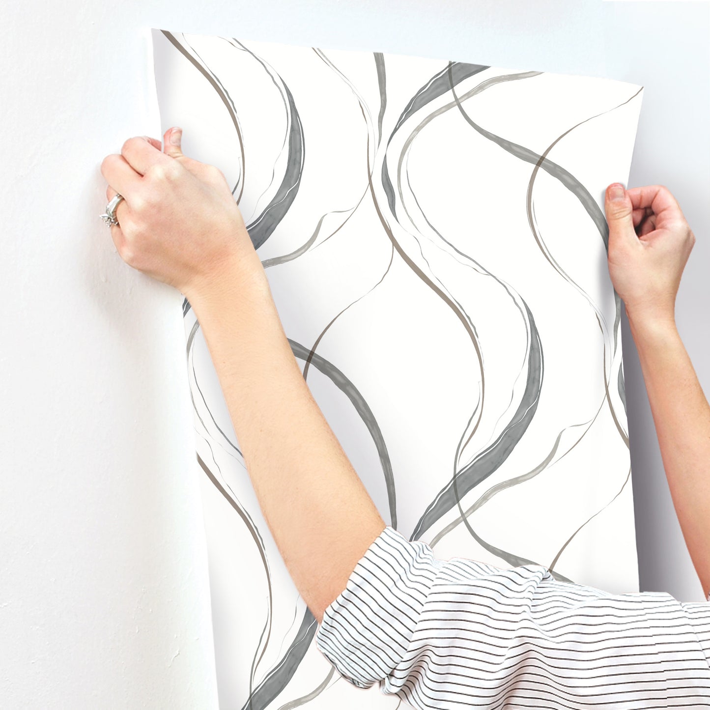 York Wallcoverings Formations Ink Flow Black and Cocoa Wallpaper Modern Modern Greys   - FM1092