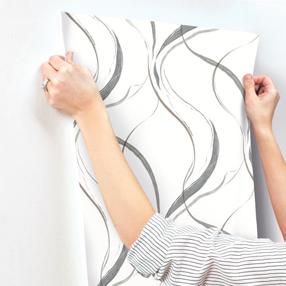 York Wallcoverings Formations Ink Flow Black and Cocoa Wallpaper Modern Modern Greys   - FM1092