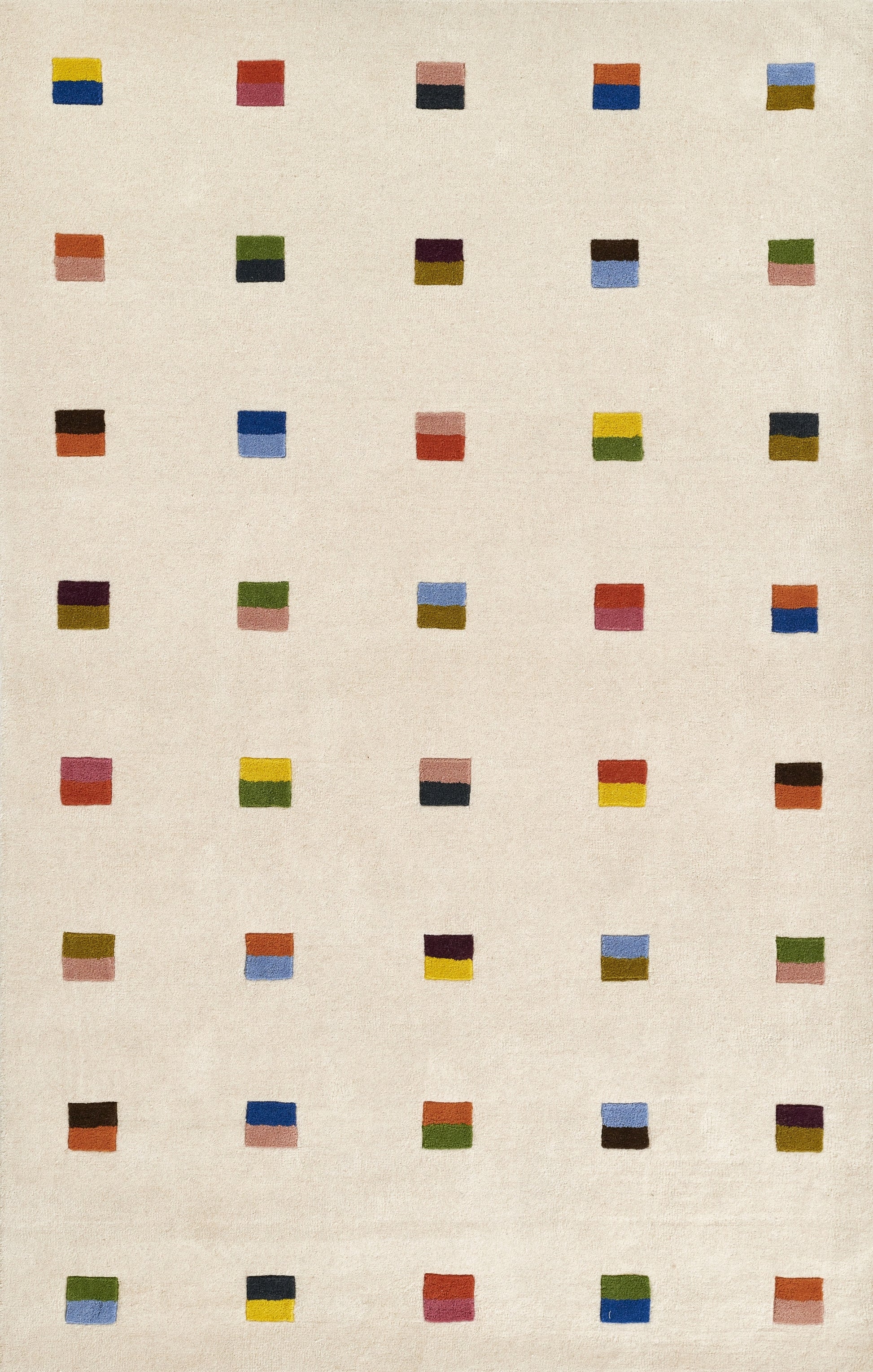 Grid of small two-tone color rectangles on a beige canvas, neatly arranged in rows.