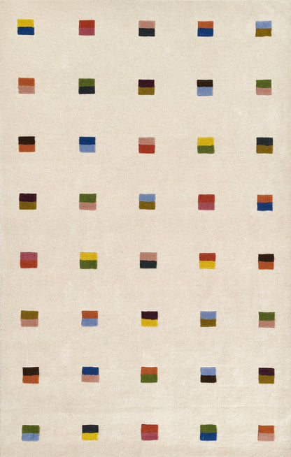 Grid of small two-tone color rectangles on a beige canvas, neatly arranged in rows.