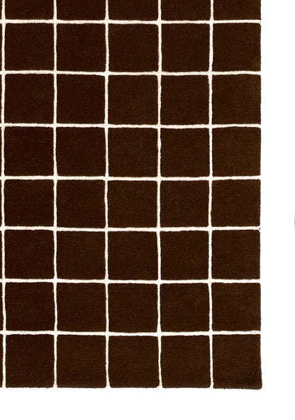 Dark brown square tiles with white grout in a neat grid pattern; contemporary ceramic tile look.