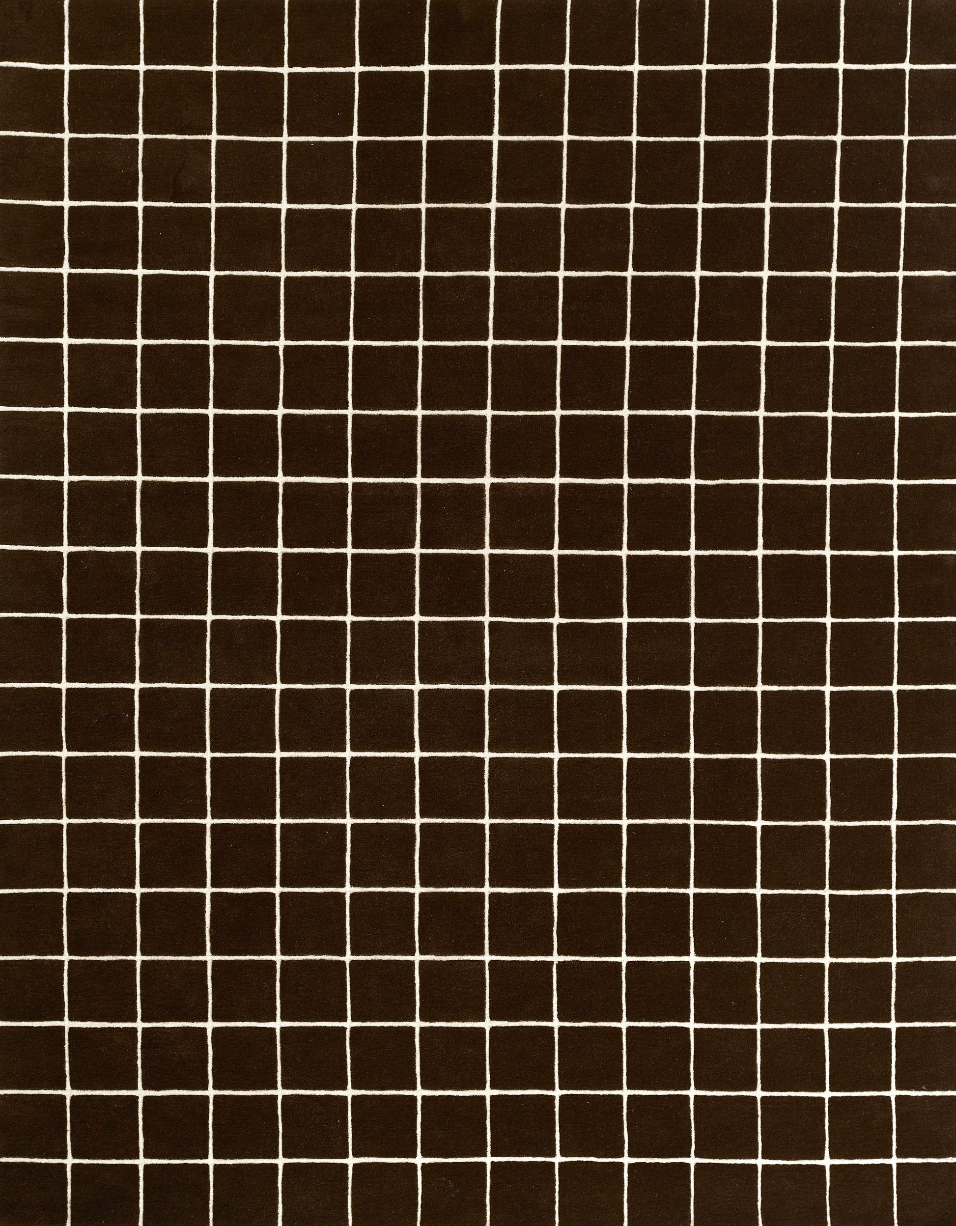 Dark brown grid pattern with thin white lines forming small square tiles; geometric contemporary fabric or wallpaper texture.