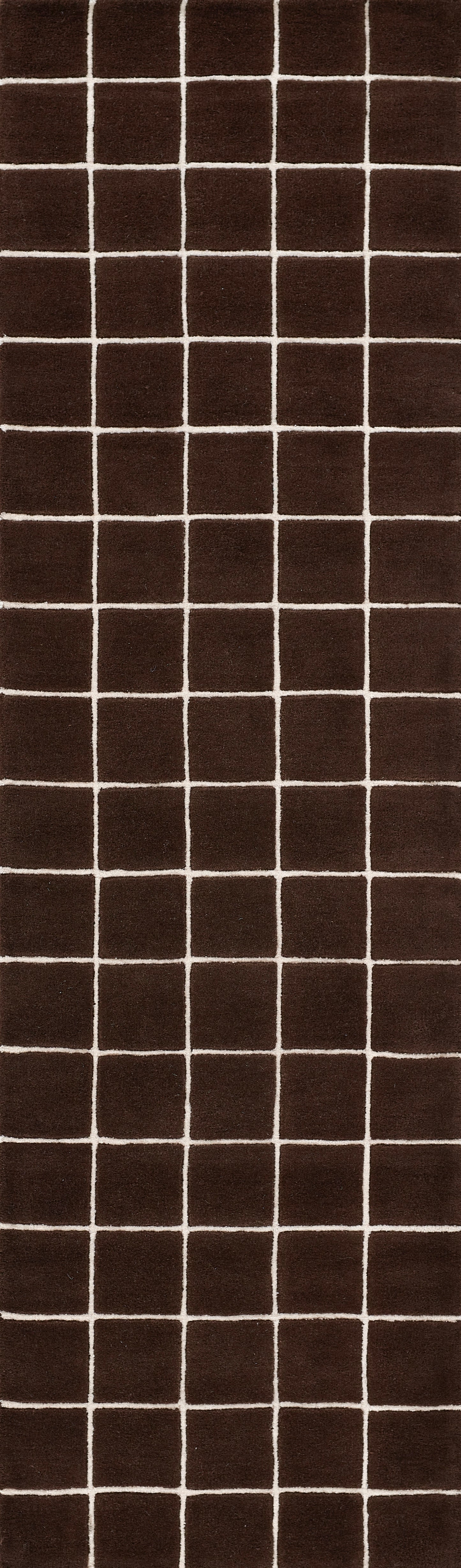 Dark brown textured rug runner with white grid lines forming a small-square checker pattern.