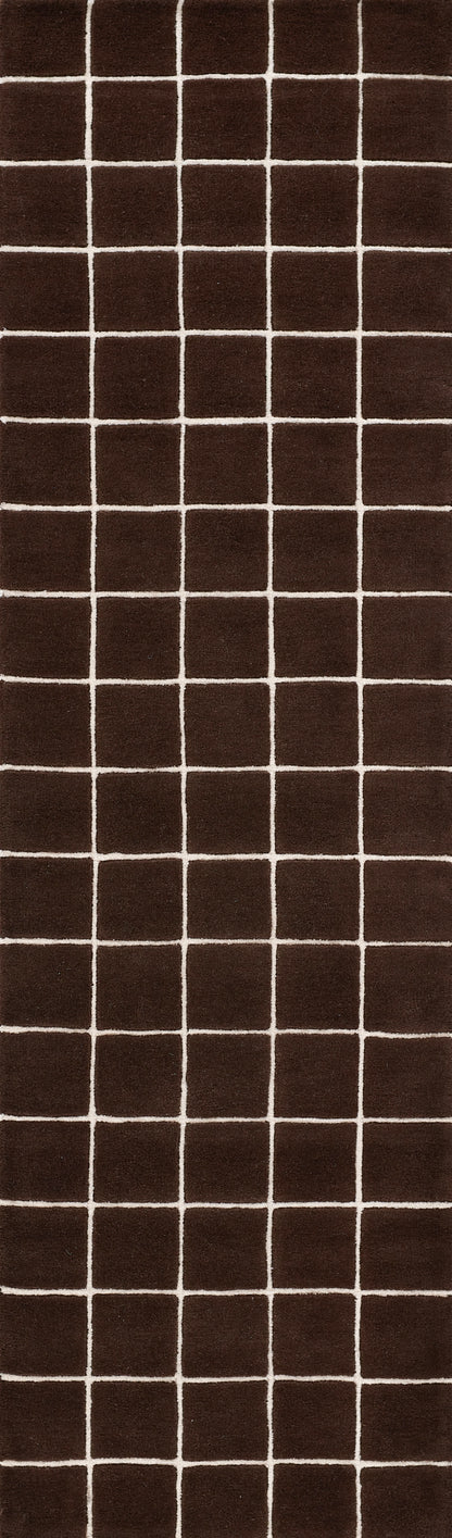 Dark brown textured rug runner with white grid lines forming a small-square checker pattern.