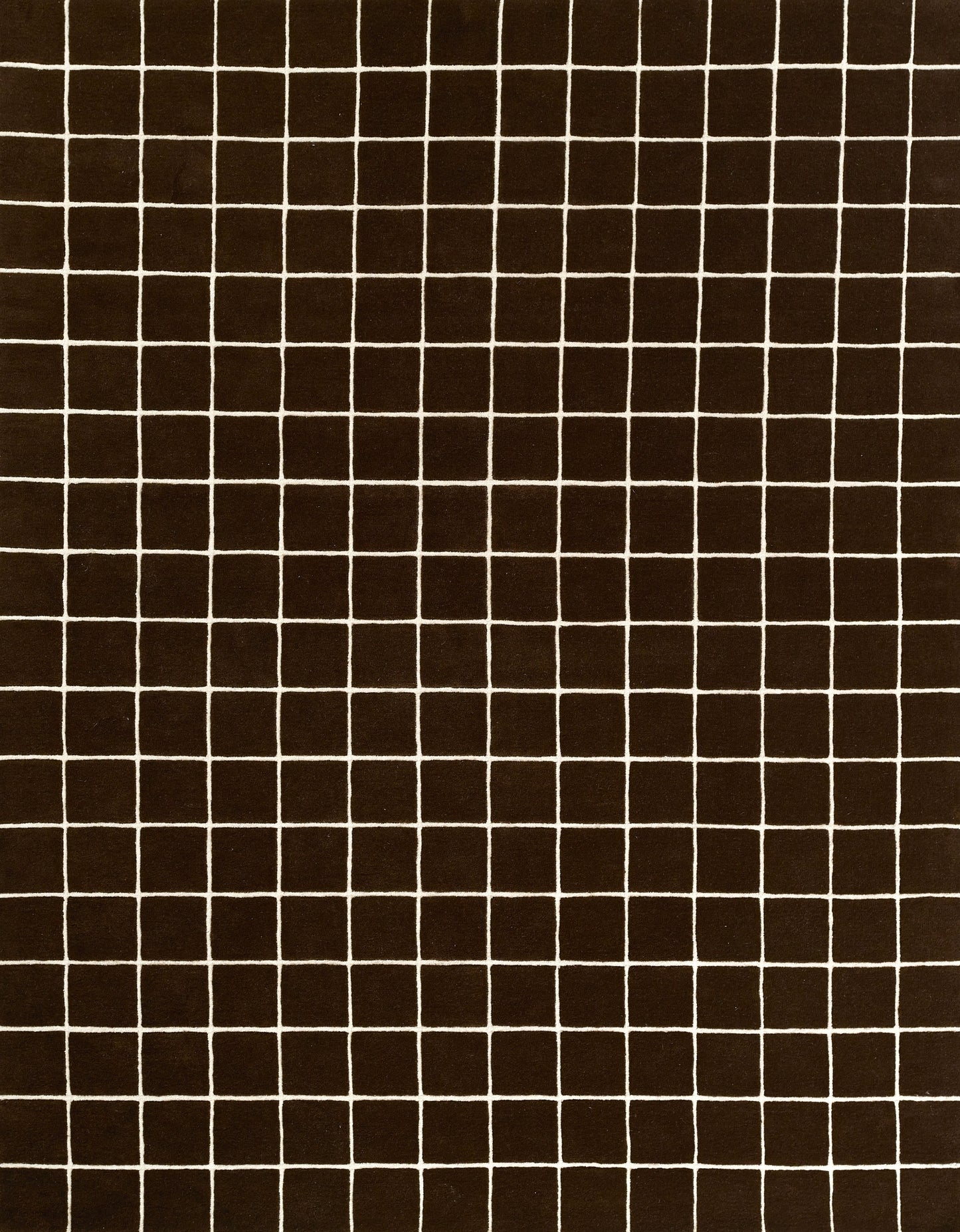 Brown ceramic tile grid with white grout lines, square pattern for a rustic geometric look.