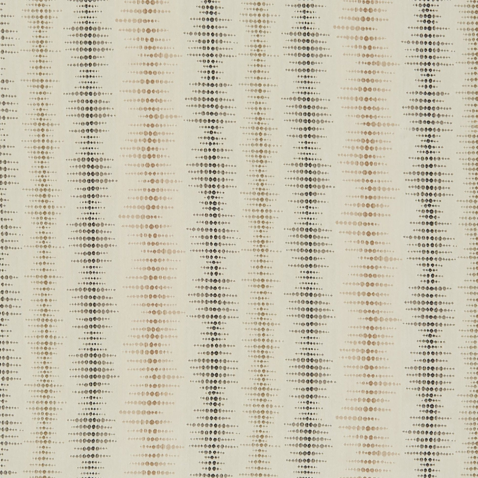 Beige fabric with vertical dotted stripes in brown and taupe, forming wave-like diamond motifs.