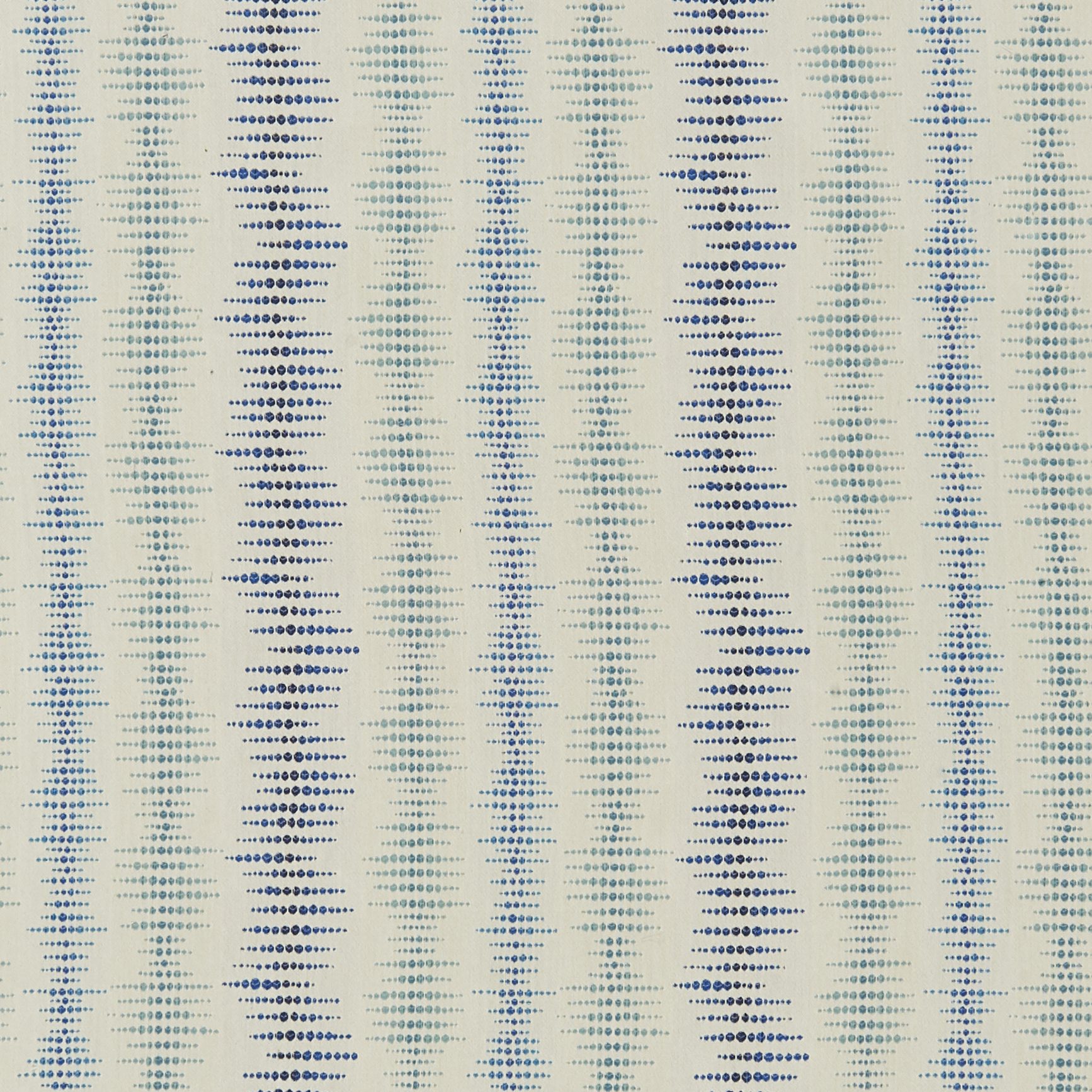 Cream fabric with vertical dotted blue zigzag stripes in navy & light blue, textile pattern for upholstery or curtains.
